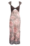 Free People Suddenly Fine Floral Print Cutout Lace Trim Nightgown In Shaved Chocolate Combo