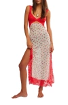 Free People Suddenly Fine Floral Print Cutout Lace Trim Nightgown In Tea Combo