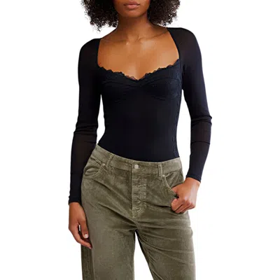 Free People Suddenly Fine Lace Bodysuit In Black