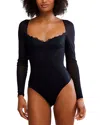 Free People Suddenly Fine Lace Trim Bodysuit In Black