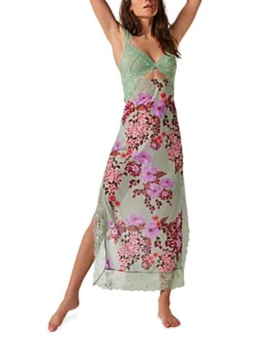 Free People Suddenly Fine Maxi Nightgown In Sage Combo