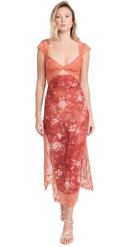 Free People X Intimately Fp Suddenly Fine Maxi Slip In Apricot Brandy Combo