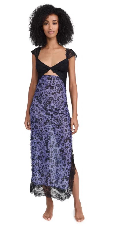 Free People Suddenly Fine Maxi Slip Dress Evening Combo In Navy Animal Combo