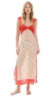 Free People Suddenly Fine Floral Print Cutout Lace Trim Nightgown In Tea Combo