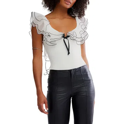 Free People Sugar Rush Ruffle Trim Bodysuit In White