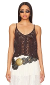 Free People Summer Breeze Open Knit Camisole In Chocolate Combo