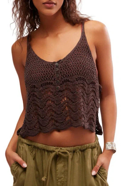 Free People Summer Breeze Open Knit Camisole In Chocolate Combo