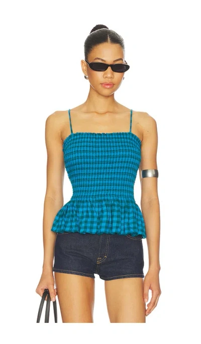 Free People Sundance Gingham Peplum Tank In Blue