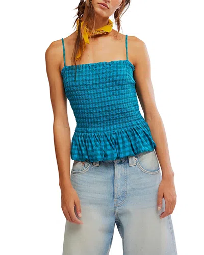 Free People Sundance Gingham Peplum Tank In Blue