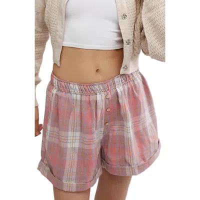 Free People Sunday Morning Lounge Shorts In Peachy Pink Combo
