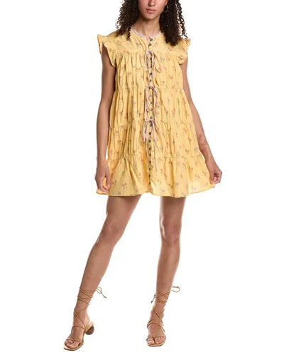 Free People Sundown Ditsy Print Smock Mini Dress In Yellow