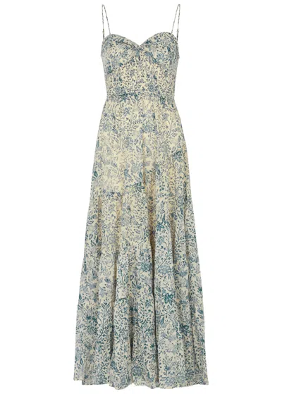 Free People Sundrenched Floral-print Cotton Maxi Dress In Blue