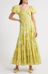 Free People Sundrenched Floral Tiered Maxi Sundress In Green