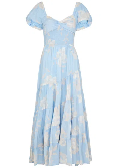 Free People Sundrenched Printed Cotton Maxi Dress In Blue
