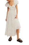 Free People Sundrenched Smocked Puff Sleeve Maxi Dress In White