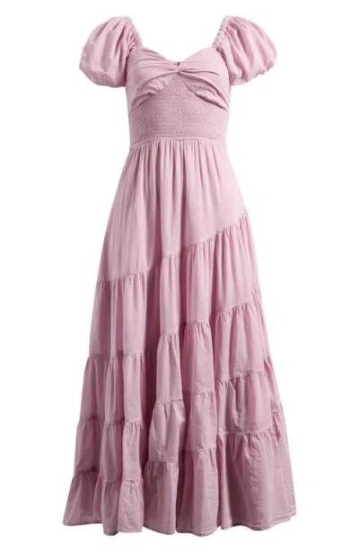Free People Sundrenched Smocked Puff Sleeve Maxi Dress In Dawn Pink