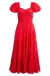 Free People Sundrenched Smocked Puff Sleeve Maxi Dress In Red