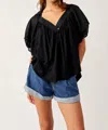 Free People Sunray Mixed Media Cotton Jersey Babydoll Top In Black