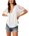 Free People Sunray Mixed Media Cotton Jersey Babydoll Top In White