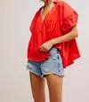 Free People Sunray Mixed Media Cotton Jersey Babydoll Top In Fiery Red