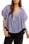 Free People Sunray Mixed Media Cotton Jersey Babydoll Top In Blue Granit