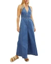 Free People Sunrays Denim Halter Jumpsuit In Constellation