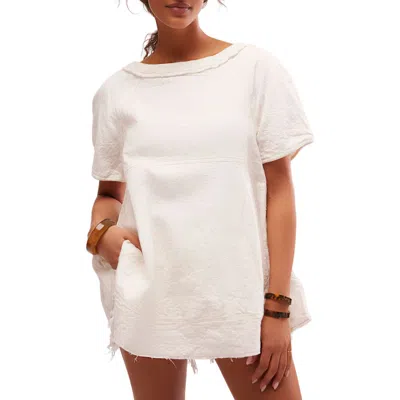 Free People Sunset City Oversize Raw Hem Cotton Gauze Shirt In Optic White