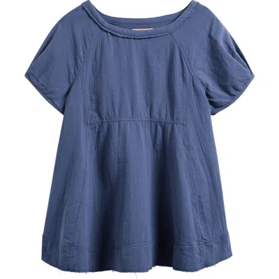 Free People Sunset City Oversize Raw Hem Cotton Gauze Shirt In Blue