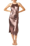 Free People Sunset Shimmer Satin Midi Slipdress In Morganite