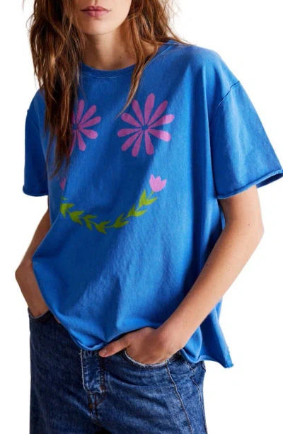 Free People Sunshine Smiles Oversize Cotton Graphic T-shirt In Blue Combo