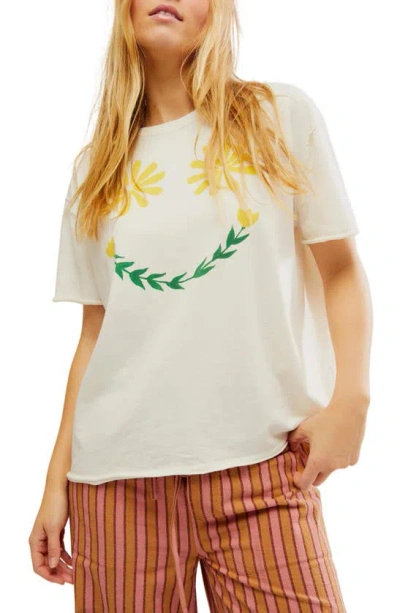 Free People Sunshine Smiles Oversize Cotton Graphic T-shirt In Ivory Combo