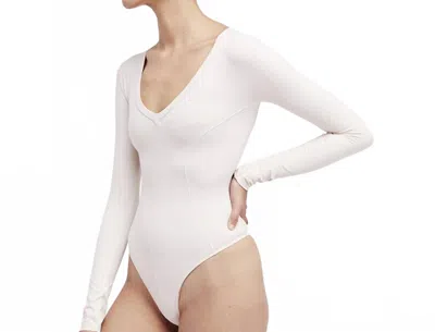 Free People Super Soft Deep V Bodysuit In Neutral In White