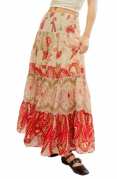 Free People Super Thrills Maxi Skirt In Sage Coral Combo In Multi