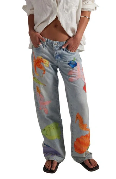 Free People Surfside Patchwork Wide Leg Jeans In Multi
