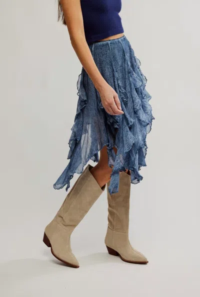 Free People Susanna Knee-length Midi Skirt In Dark Denim In Blue