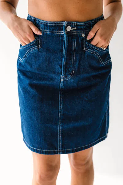 Free People Suzy Denim Midi Skirt In Deep Blue Crush