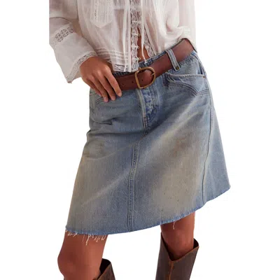 Free People Suzy Raw Hem Denim Midi Skirt In Blue