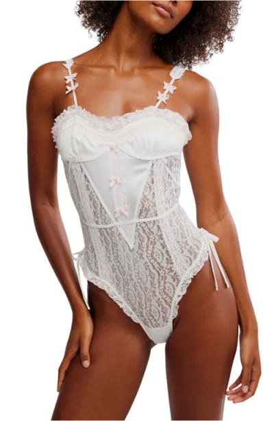 Free People Sweet Cheeks Thong Bodysuit In White Combo