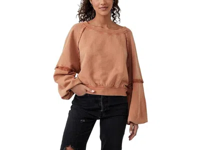 Free People Sweet Deets Sweatshirt Women'scinnabae Cotton Long Sleeve Gbo99 In Brown