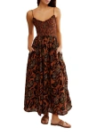 Free People Sweet Nothings Floral Print Sleeveless Maxi Sundress In Brown Patina Combo