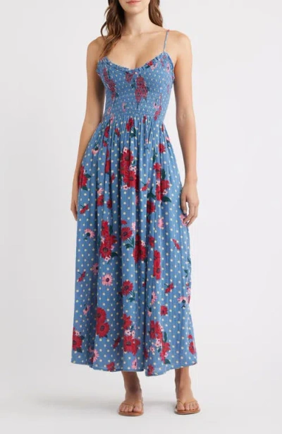 Free People Sweet Nothings Floral Print Sleeveless Maxi Sundress In Blue