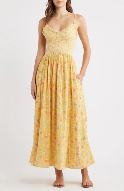 Free People Sweet Nothings Floral Print Sleeveless Maxi Sundress In Yellow
