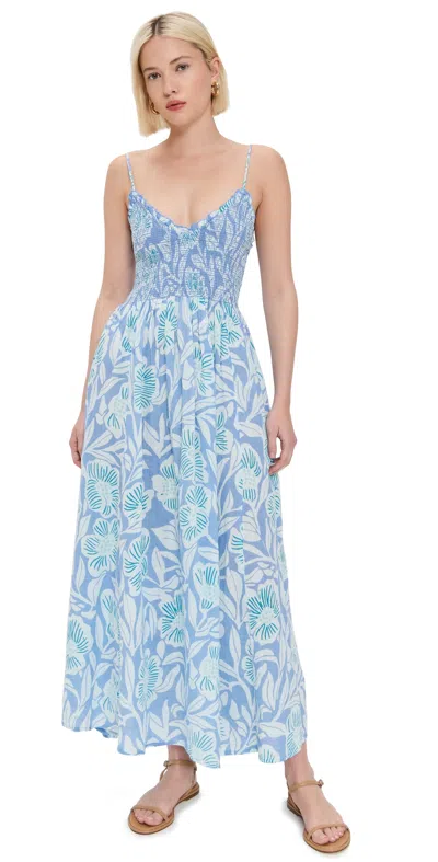 FREE PEOPLE SWEET NOTHINGS MIDI DRESS BLUE VISTA COMBO