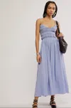 Free People Sweet Nothings Midi Dress Women Large Blue Smocked Sleeveless Erk230