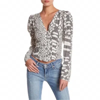 Free People Sweet On You Cropped Button Down Print Blouse In Black/ White In Multi