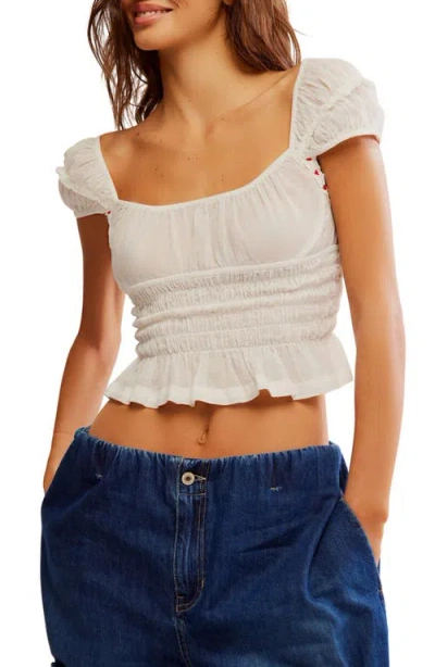 Free People Sweet On You Smocked Crop Top In Clean Ivory