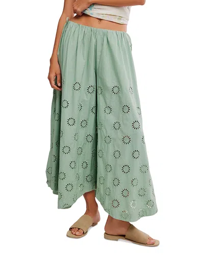 Free People Sweet Serenade Wide Leg Cotton Eyelet Pants In Green