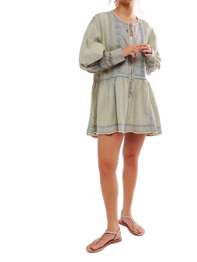 Free People Sweet Summer Bed Front Tie Long Jacket In Light Blue In Multi