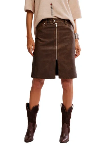 Free People Sycamore Faux Leather Skrt In Brown