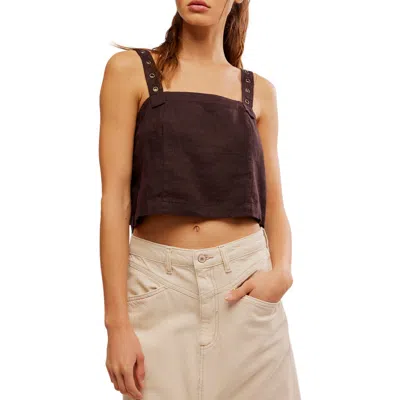 Free People Syd Grommet Crop Linen Blend Tank In Washed Black